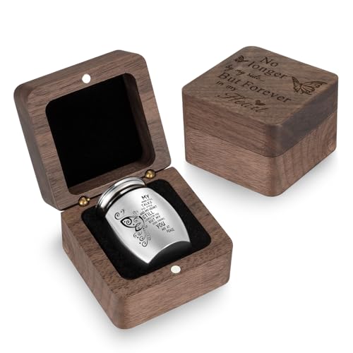 SOITIS Wooden Gift Box for Ashes, Small Urns for Human Ashes Keepsake, 1.57 Inches Stainless Steel Mini Urns for Ash, Cremation Urns for Women Men, Funeral Burial Holder Square+butterfly