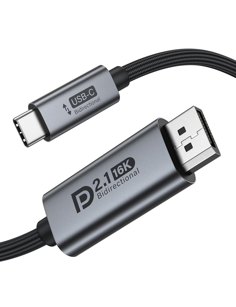 Bidirectional USB C to DisplayPort 2.1 Cable, 16K DisplayPort to USB C Cord 6.6ft, 16K@60Hz 8K@240Hz/120Hz Premium Aluminum Plug & Play Compatible with MacBook Pro/Air, Laptop, Graphics Card 6.6 ft