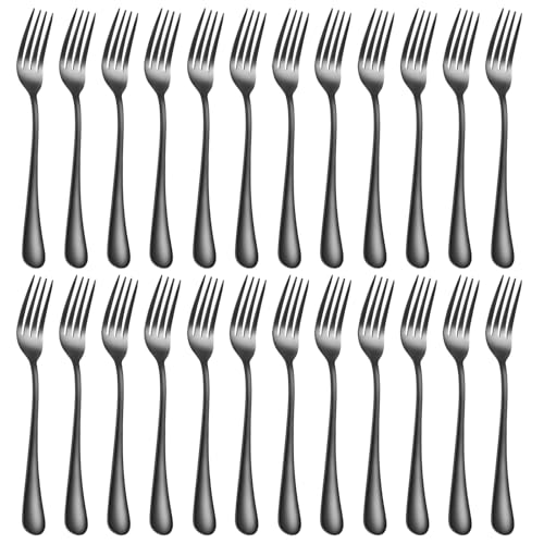Black forks Food-Grade stainless steel dinner forks 24pcs Dishwasher Safe kitchen forks metal 8inch silverware (8inch dinner forks set (24 Piece)) 8inch dinner forks set (24 Piece)