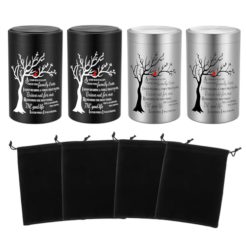 SOITIS Set of 4 Small Urns for Human Ashes Keepsake, 3.54 Inches Stainless Steel Mini Urns for Ashes, Cremation Urns for Women Men, Funeral Keepsake Burial Holder Black+silver