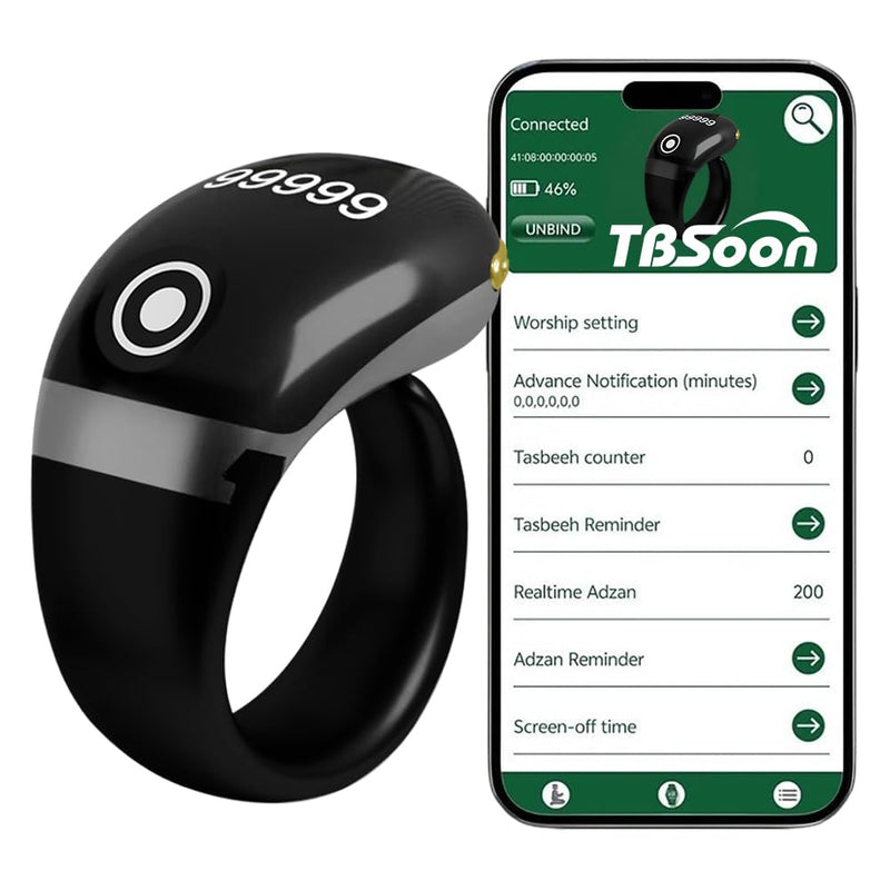 Lightweight Tasbih Smart Ring, Tasbeeh Counters,Prayer Direction Indicator Guide,5 Azan Alarm Clock,Forgiveness,Electronic Rosary,Eid al-Fitr Eid al-Adha Ramadan Gift for men women-Grey Pro with APP Grey Pro