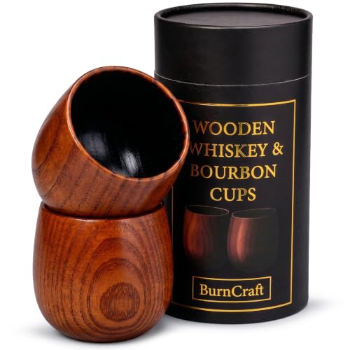 Charred Wooden Whiskey Glass Set of 2 - Artisan Bourbon Tumbler for Men - Natural Wood Drinking Cup for Whiskey Lovers - Gift for Husband, Father, Brother or Boyfriend - Gifts for Men and Father’s Day