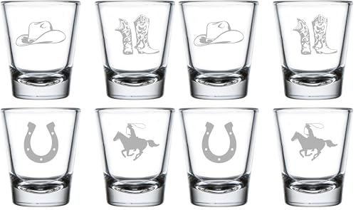 MIP Set of 4 Shot Glasses 1.75oz Shot Glass Gift Cowboy Collection (Pack of 2) 1.75oz (Pack of 2)