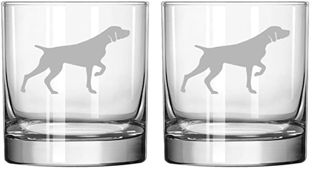 MIP Brand 11 oz Rocks Whiskey Highball Glass German Shorthaired Pointer (Pack of 2) 11 Ounces (Pack of 2)