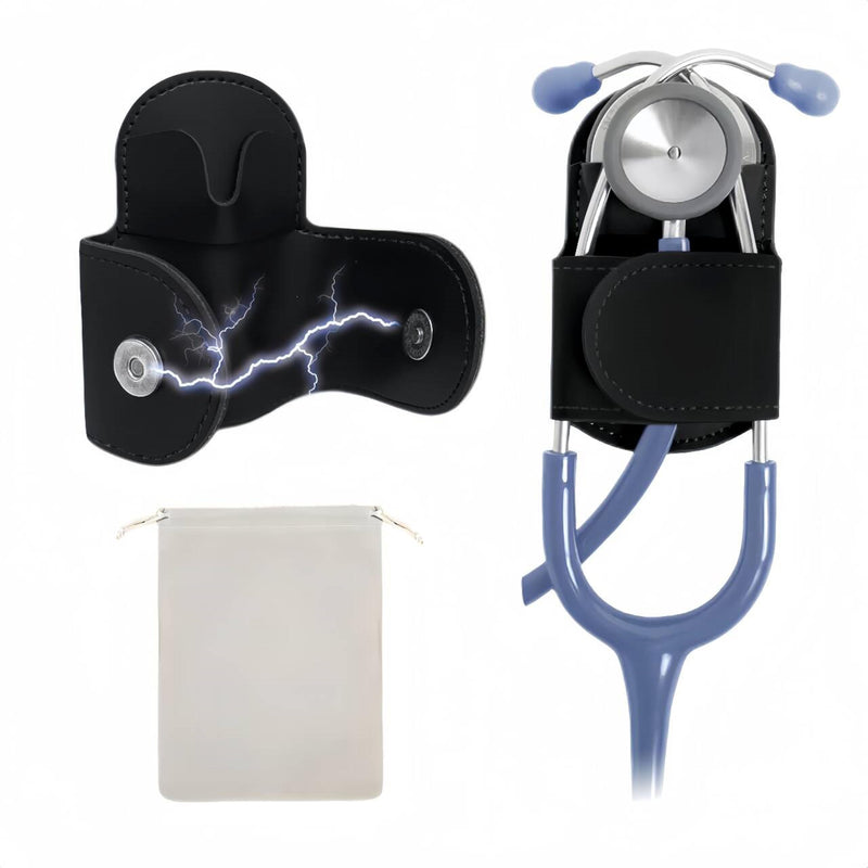 [Australia - AusPower] - Magnetic Stethoscope Holder Clips, Secure Hands-Free PU Leather Holster for Scrubs, Belts & Lab Coats - Portable Stethoscope Accessories for Nurses, Doctors, EMTs, Medical Students(Black) Black 
