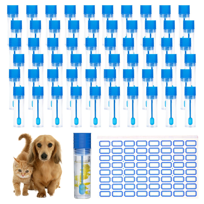Pack of 60 feces sample tubes for dogs and cats, 15 ml stool sample tubes | Examination Tube Chair with 640 Small Labels Chair Sample Tube with Spoon for Pets for Testing