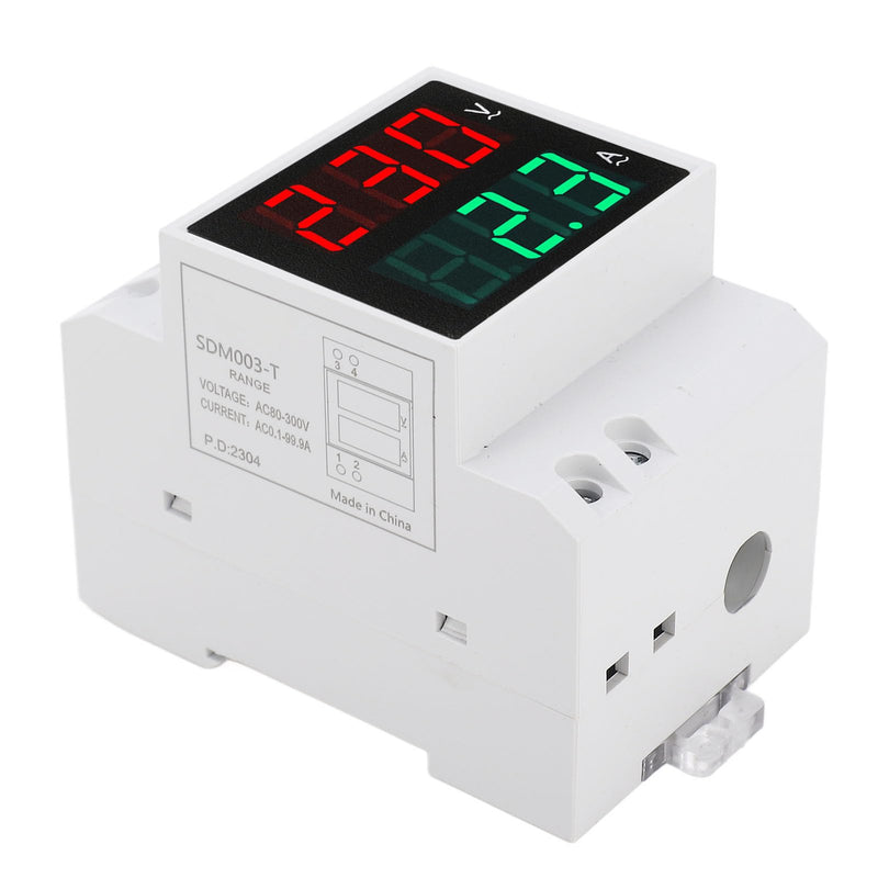 SEAFRONT AC DIN Rail Meter 80-300V 0-99.9A DIN Rail Installation Digital AC Voltmeter Ammeter, Single-Phase Energy Meter with LED