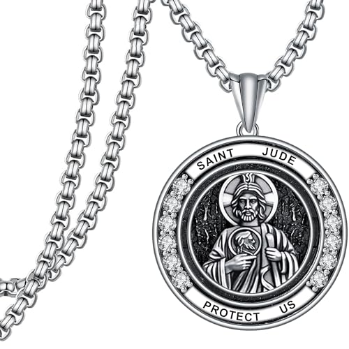 925 Sterling Silver Medal Religious Necklaces for Men Women Black plated 1