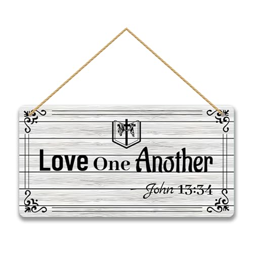 Inspirational Christian Wall Art - Love One Another Wood Sign, Christian Home Decor Plaque, Rustic Farmhouse Religious Gift, Wedding & Church Gift 12x6 Inch C07