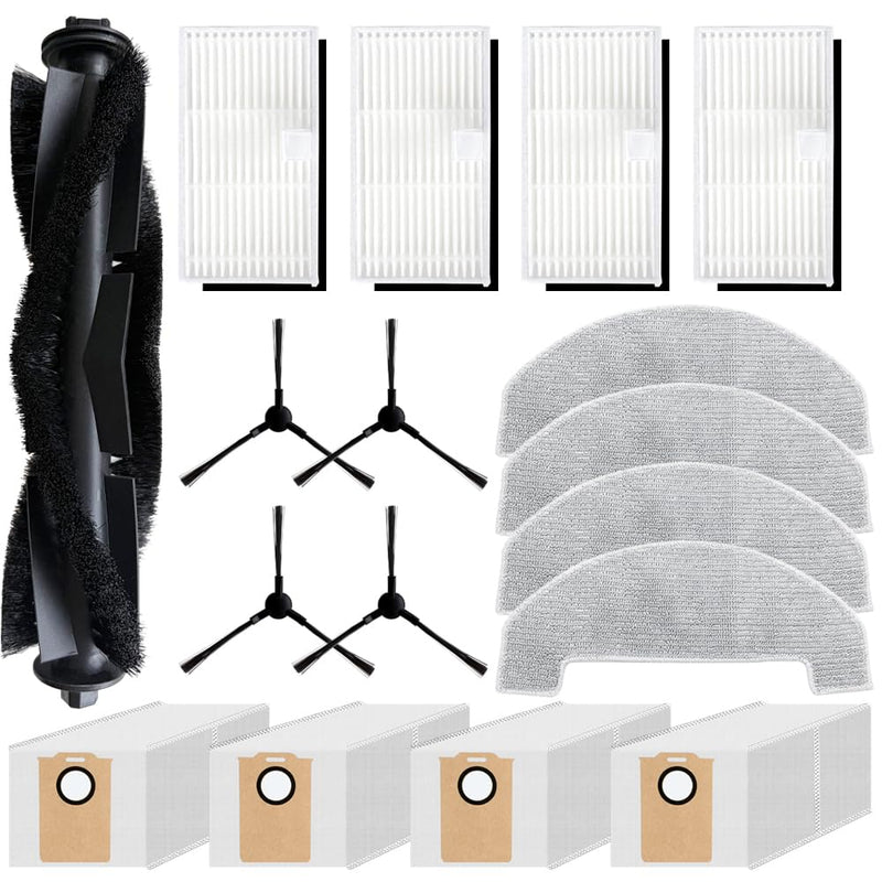 [Australia - AusPower] - Replacement Parts Accessories Compatible with MONSGA MS1 MAX Robot Vacuum Cleaner, Including 1 Main Brush, 4 Hepa Filters, 4 Mop Pads, 4 Edge-Sweeping Brushes, 4 Dust Bag 17Pc accessories 