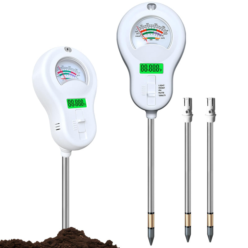 [Australia - AusPower] - 6-in-one Soil Test Kit-Soil Moisture Meter/PH Meter/Fertility/Sunlight Intensity Soil Tester, LCD Air Hygrometer&Temperature Moisture Meter for Plants-Garden, Lawn,Farm,3 Pack Detachable Probe 3 