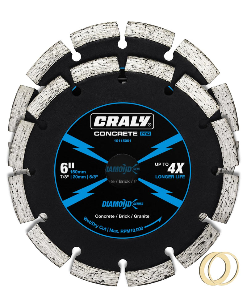 [Australia - AusPower] - CRALY 6 Inch Super Thin Segmented Diamond Blade, 7/8 in Arbor, 6'' Diamond Stone Blade for Angle Grinder & Masonry Saw, Diamond Cutting Wheel for Cutting Concrete, Brick, Granite, Block, 2PC 6 Inch (2 PCS) 