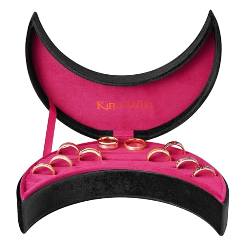 Black and red men's velvet moon-shaped jewelry box by King Will with space for multiple rings and jewelry storage.