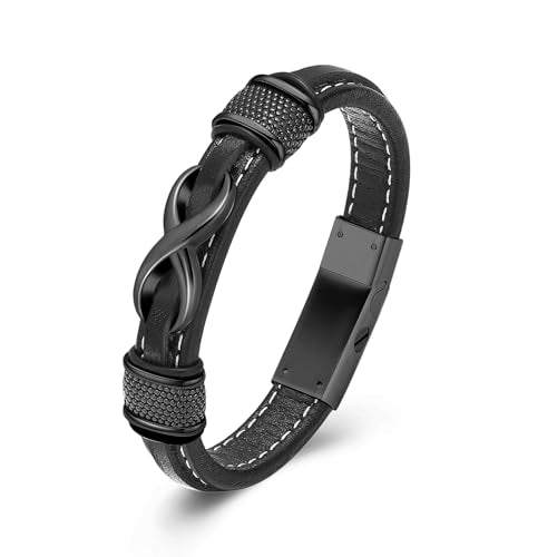 Imrsanl Cremation Bracelet for Ashes Infinity Leather Bangle for Men Women Urn Bracelets Memorial Jewelry Loved Ones Funeral Keepsake Ashes Holder Black-22cm