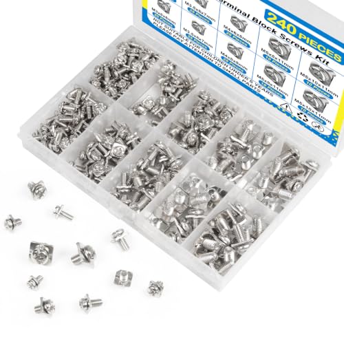 MroMax screw terminal blocks kit with electrical connector screws and square washers assortment