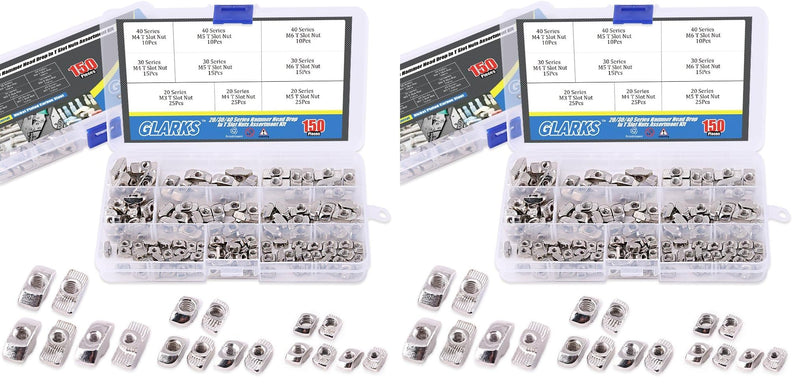 Glarks 150Pcs European M3 M4 M5 M6 Hammer Head Drop in T Nut Slot Assortment Kit for 20/30/40 Series Aluminum Profile - Nickel Plated Carbon Steel (Pack of 2) Small (Pack of 2)