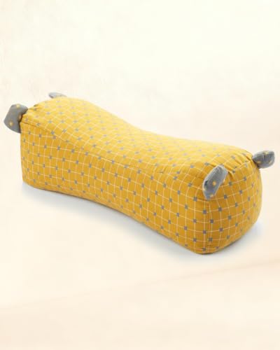 Edomi round yellow neck pillow filled with buckwheat for cervical support and neck pain relief.