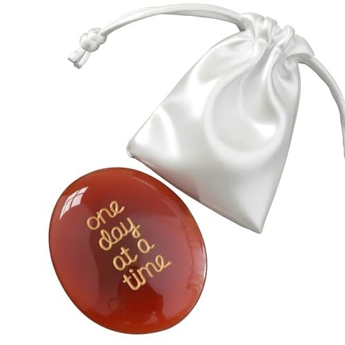 Worry Stone Healing Crystal for Anxiety & Stress Relief – Calming Inspirational Pocket Stone for Encouragement, Mindfulness & Sobriety Recovery, Emotional Support Gift, One Day at a Time Burgundy-one Day at a Time