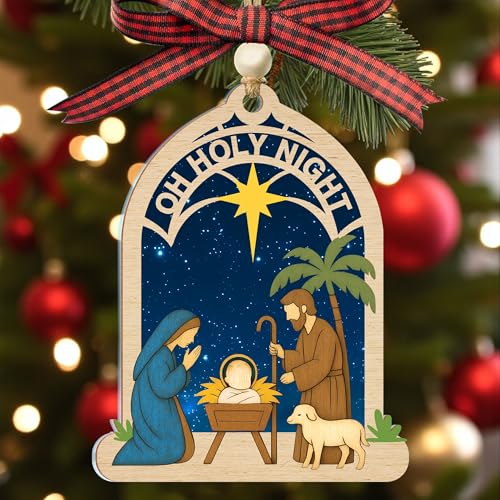 Nativity Christmas Layered 3D Ornament – Religious Holy Family Ornament with Bethlehem Star, Christian Tree Decoration, Catholic Religious Gifts for Women Men, Christmas Ornaments 2025 Katinat -Kl- Nativity Oh Holy Night