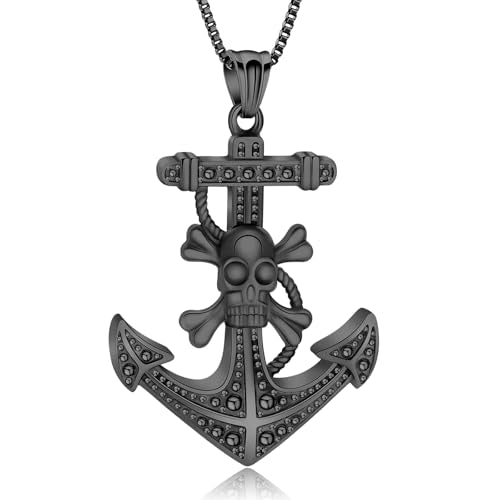 XSMZB Skull Anchor Cremation Jewelry for Ashes Men Women Keepsake Urn Necklace Ashes Holder for Human Pet Memorial Pendant Black
