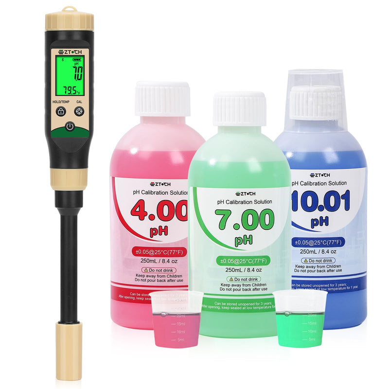 [Australia - AusPower] - pH Temp Meter for Food and Soil with 8.4oz pH 4.00 Calibration Solution, 8.4oz pH 7.00 Calibration Solution and 8.4oz pH 10.01 Calibration Solution, 2 in 1 pH Temp Tester with Calibration Solution 