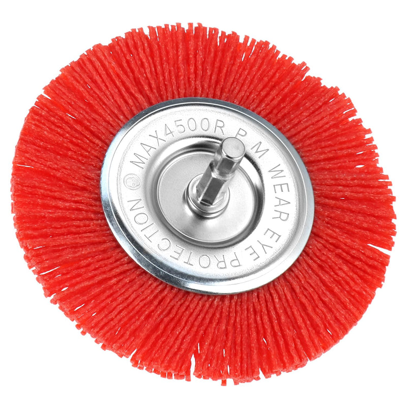 QWORK Nylon Disc Brush Diameter 100 mm, Grit 80, Hexagonal Shaft 1/4 Inch for Efficient Polishing and Grinding Grainy 80