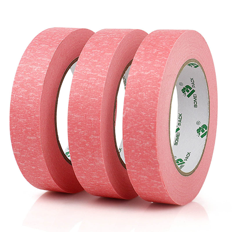 BOMEI PACK 3 Pack Painters Tape, 1 inch x 30yds, Premium Painting Masking Tape, Clean Release Paper Tape for Home and Office (Pink) Pink