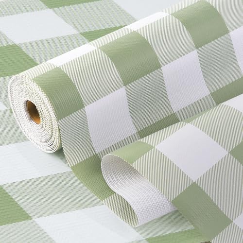 Green Gingham Shelf Drawer Liners Non-Adhesive 17.5In x 20FT Green 17.5"W x 236.2"L