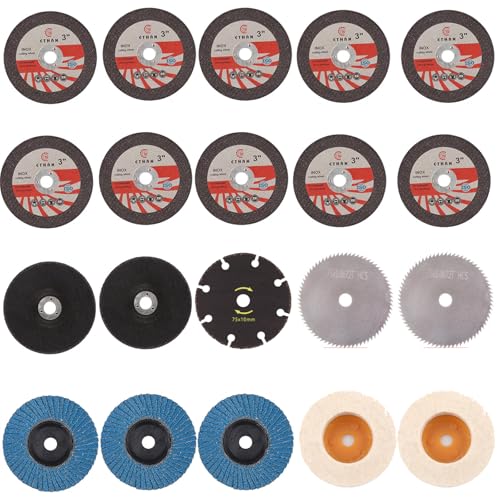 15 Pieces Cutting Disc 76 mm, 3 Pieces Serrated Disc 76 mm, Cutting Discs 76 x 10 mm, 2 Pieces 75 x 10 mm Felt Polishing Discs, Cutting Disc Set for Mini Angle Grinder, Cutting, Polishing, Grinding