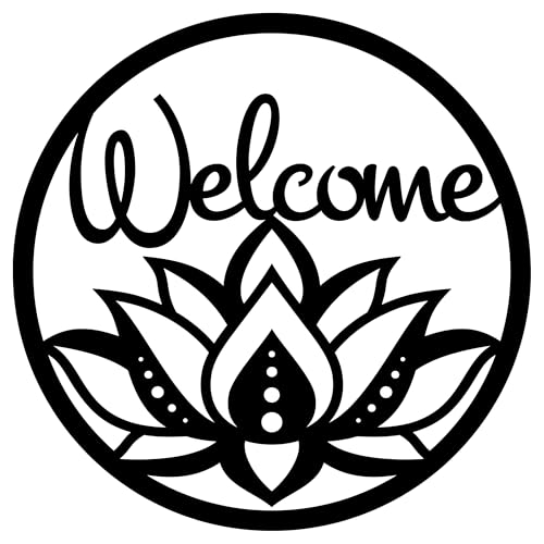 Welcome Lotus Metal Wall Hanging – Handmade Spiritual Boho Wall Decor for Entryway, Living Room, or Meditation Space, Handmade Boho Spiritual Yoga Wall Hanging (12") 12"