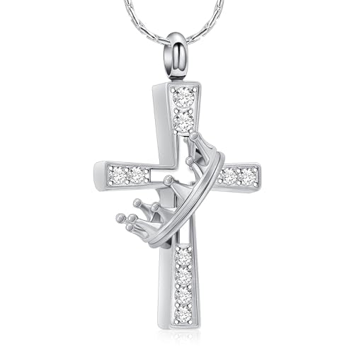 Crown Cross Cremation Necklace Ashes Jewelry Memorial Urn Pendant Silver