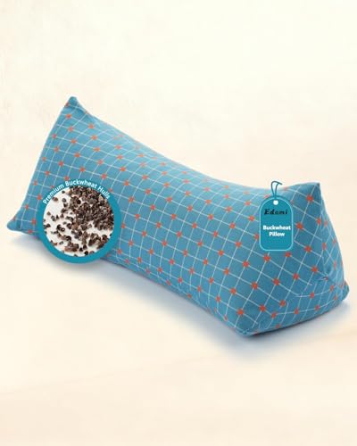 Cervical Buckwheat Roll Pillow for Sleeping,15.7"x5.9" Buckwheat Hulls Pillows Filling, Triangle Pillow for Neck Support Yoga Bolster, Adjustable Fill for Neck Pain Relief,Blue