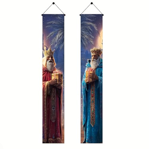 HOMETITUTE Three Kings Day Red And Blue Kings Door Banner 71 x 12 Inch Epiphany Decoration Hanging Sign Vertical Banner Holiday Celebration Home Porch Entryway Decor Red, Blue