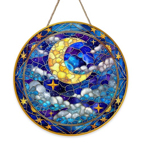 Moon Suncatcher Stained Glass Window Front Door Sign Moon