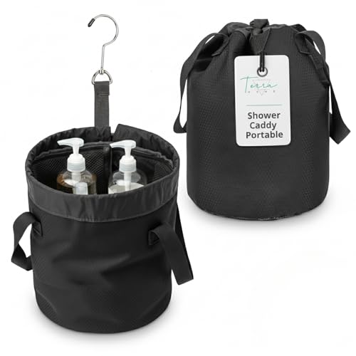 Quick Dry Mesh Shower Caddy for College Dorms – Lightweight Shower Caddy Mesh with Drawstring Top, Breathable Mesh Bottom, and Multiple Pockets with Zippers for Cruise Essentials for Shower (Black) Black