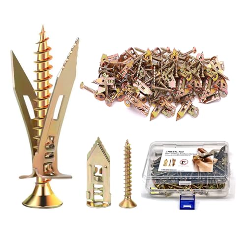 JASEN.NO self-drilling drywall anchors and screws kit, 1.18-inch, 100-piece set for wall decor and furniture repair