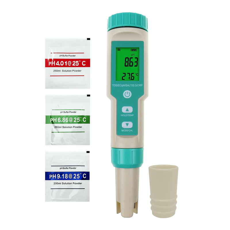 [Australia - AusPower] - 7 in 1 Water Quality Tester Pen-Type TDS ORP Meter PH Tester and pH Powder Calibration Solution pH4.01, pH7.00, & pH10.01 