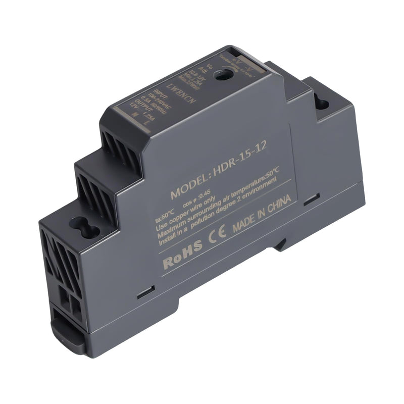 DIN Rail Power Supply, DIN Rail Power Supply 12 V DC 1.25 A 15 W | HDR-15-12, input 100-240V AC, switching power supply for industrial automation, building technology, home 12 V 1.25 A