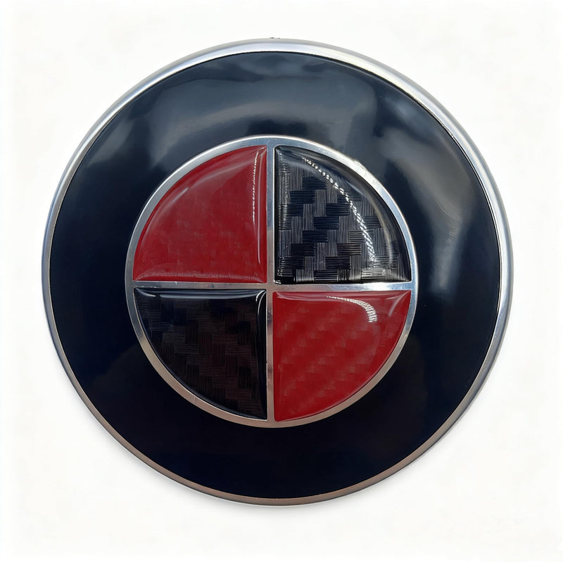 3D Epoxy Resin Sticker,Compatible with BMW Emblem, Red Black Carbon Fiber Stickers, Two-piece Set with Front and Back Labels
