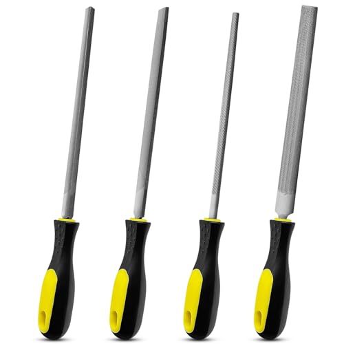 Set of 4 Files, 8 Inches, 200 mm Metal File Set, Includes Flat File, Round File, Half Round File, Triangular File, Mobile Phone Tools for Fine Finishing, for Workshop and DIY