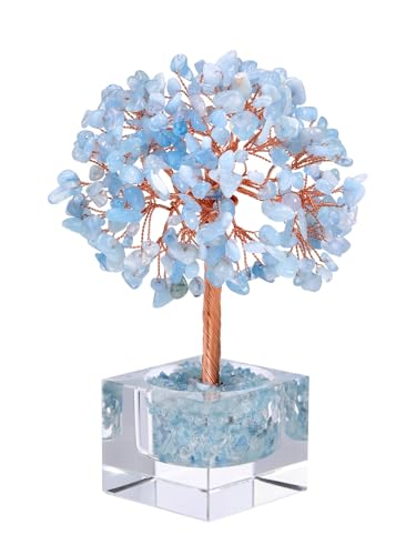 Jovivi Aquamarine Tree with Square Glass Base for Women Birthday Gifts