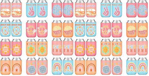 Zhehao 24 Pcs Retro Bachelorette Party Can Coolers Groovy Party Favors Beverage Sleeves Insulated Cooler for Birthday Bridal Shower 70s Disco Decorations Hippies Groovy Supplies, 12 Styles (Pack of 2) ONESIZE (Pack of 2)