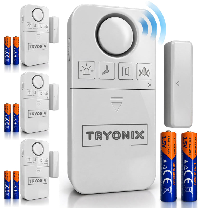 Door Alarms When Opened – 130 dB Loud Door & Window Alarm, 1.2” Wide Gap Sensor, Instant & Delay Alerts, 3 Volume Levels, AAA Batteries Included, Low Battery Alert, 4 Pack