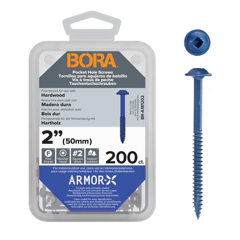Bora Pocket Hole Screws - 2 Inch (200 Piece) - Fine Thread 2 inch (200 Piece)