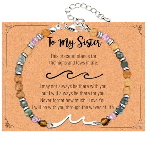 Dczosily Handmade Braided Crystal Bracelet for Women Handmade Healing Aquamarine Stones Macrame Bracelet Wave-Sister
