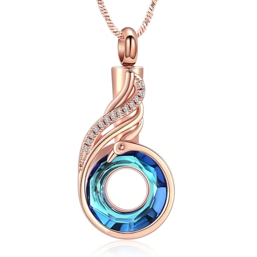 Yinplsmemory Cremation Jewelry Circle of Life Urn Ashes Necklace for Women Rose gold&blue