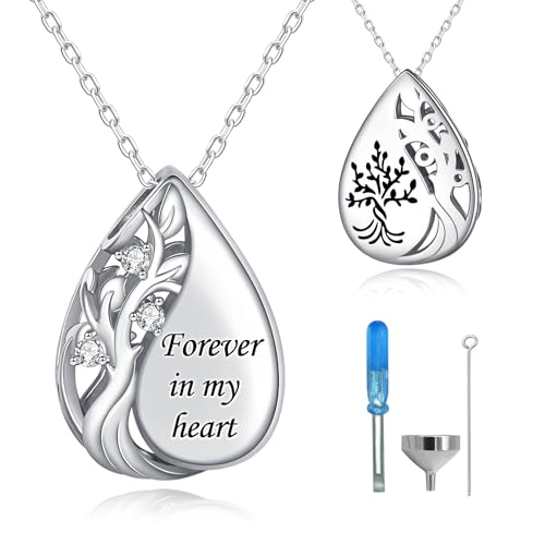 Tree of Life Urn Necklaces for Ashes 925 Sterling Silver Cremation Jewelry Chain Length 18+2"