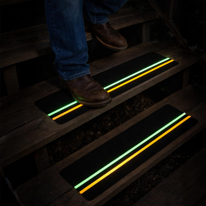 S&X 10-Pack Outdoor Stair Treads Non-Slip with Reflective & Glow-in-The-Dark Strips Pre-Cut 6" x 24" Heavy Duty Anti Slip Tape High Traction Waterproof – Perfect for Stairs, Ramps, Decks, Boats