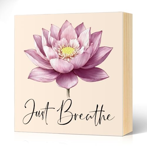 Just Breathe Inspirational Wood Block Plaque Box Sign 5.9 * 5.9 pink