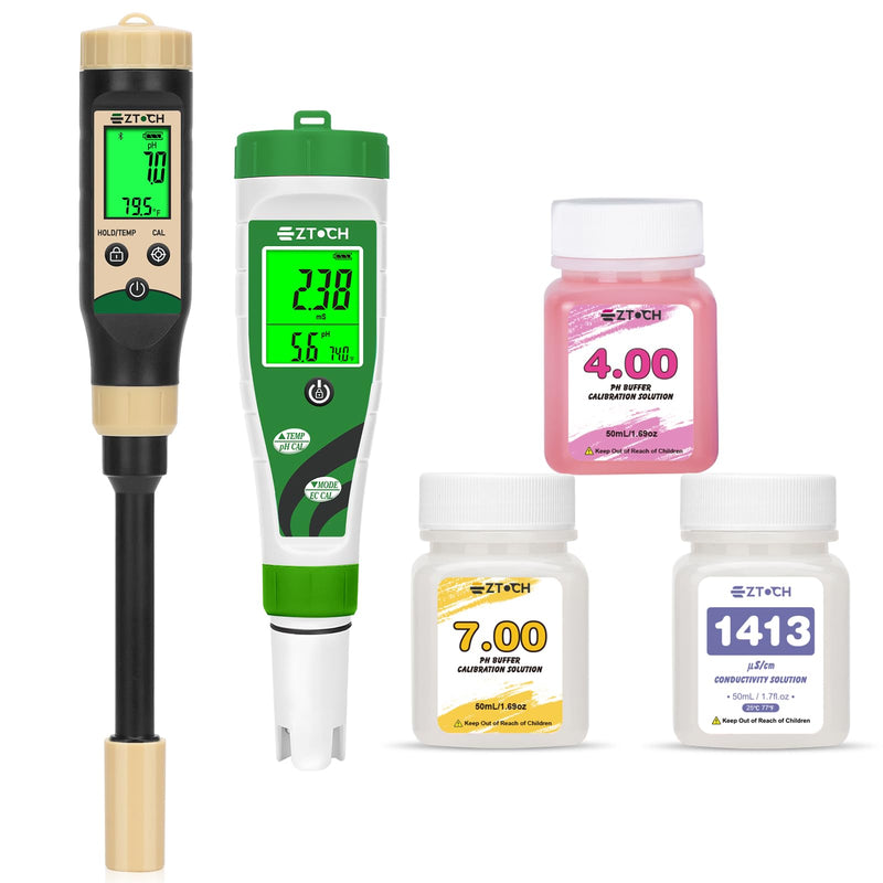 [Australia - AusPower] - 4 in 1 pH EC TDS Hydroponic Tester and 2 in 1 pH Temp Soil Meter, pH TDS EC Drinking Water and Hydroponic Meter with pH 4.00 and pH 7.00 Calibration Solution, EC 1413μS/cm Calibration Solution 
